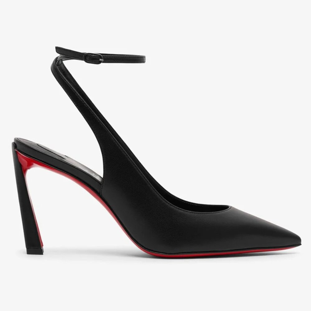 Christian Louboutin Black Leather Slingback Pumps with Red Sole Accent